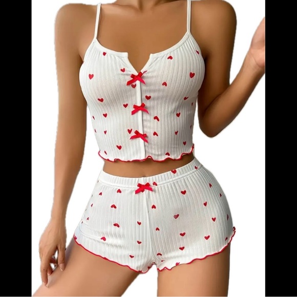 White & Red, Heart, Pajama Set - Picture 2 of 7